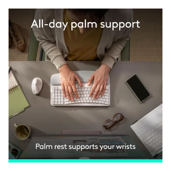 Logitech Wave Keys — Teclado inalámbrico, Bluetooth, español, multidispositivo - Blanco - Imagen 4