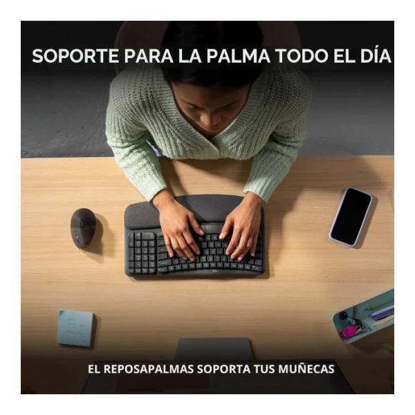 Logitech Wave Keys — Teclado inalámbrico, Bluetooth, español, multidispositivo - Negro - Imagen 4