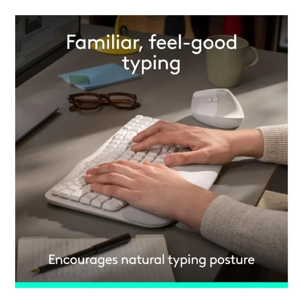 Logitech Wave Keys — Teclado inalámbrico, Bluetooth, español, multidispositivo - Blanco - Imagen 2