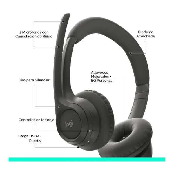 Logitech Zone 300 — Audífono inalámbrico | con micrófono | hasta 2 dispositivos - Negro - Imagen 5