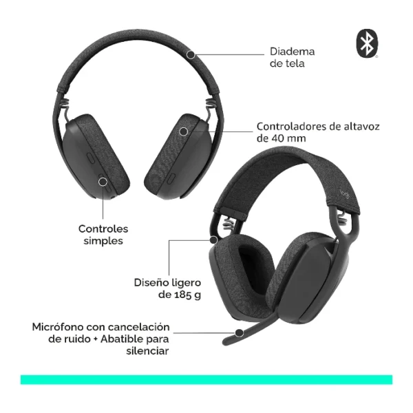 Logitech Zone Vibe 100 — Auriculares Wireless, ligeros, Bluetooth - Negro - Imagen 4