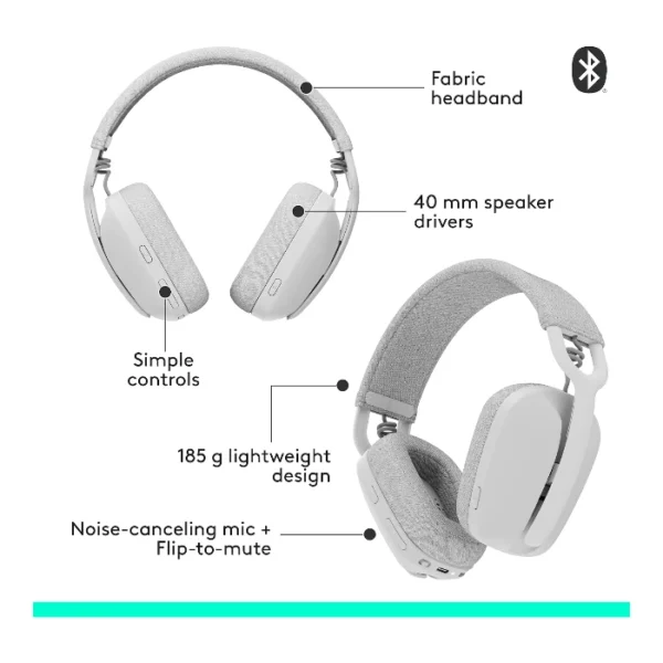 Logitech Zone Vibe 100 — Auriculares Wireless | ligeros | Bluetooth - Blanco - Imagen 4