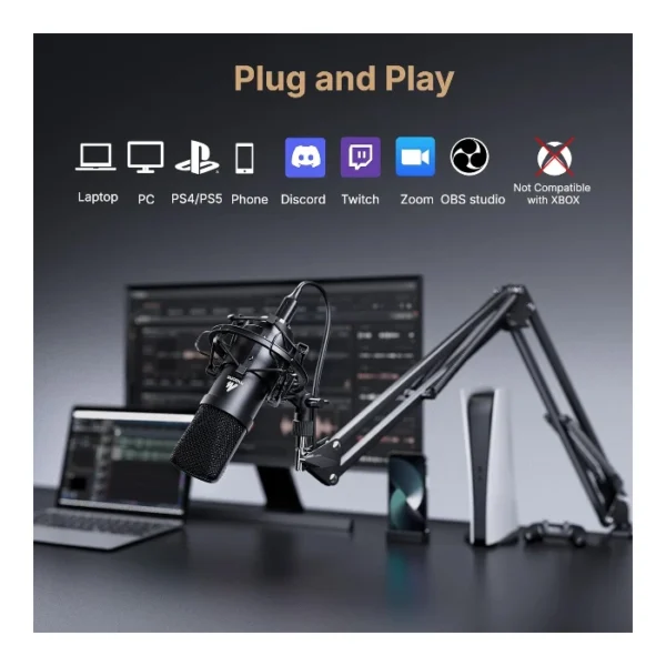 Maono AU-A04 — Kit de micrófono de condensador USB y brazo de estudio ajustable, Negro - Imagen 6