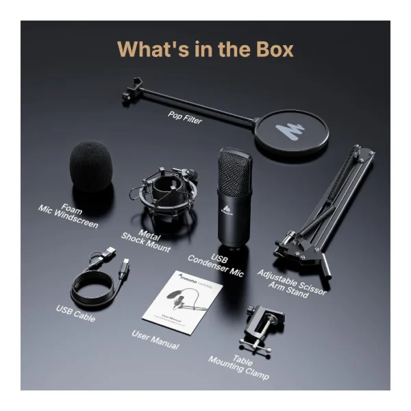 Maono AU-A04 — Kit de micrófono de condensador USB y brazo de estudio ajustable, Negro - Imagen 2