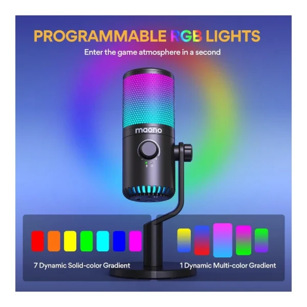 Maono DM30 RGB — Micrófono de condensador USB para gaming, streaming y podcasts, Negro - Imagen 2