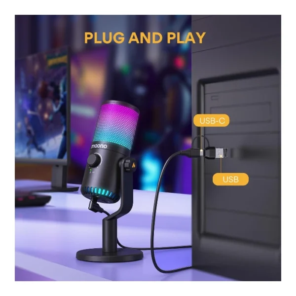 Maono DM30 RGB — Micrófono de condensador USB para gaming, streaming y podcasts, Negro - Imagen 5