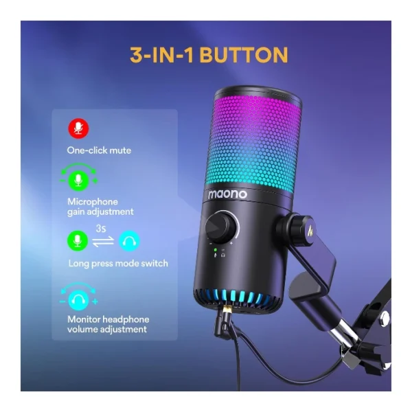 Maono DM30 RGB — Micrófono de condensador USB para gaming, streaming y podcasts, Negro - Imagen 3
