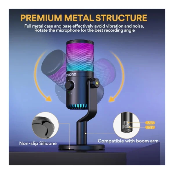 Maono DM30 RGB — Micrófono de condensador USB para gaming, streaming y podcasts, Negro - Imagen 4