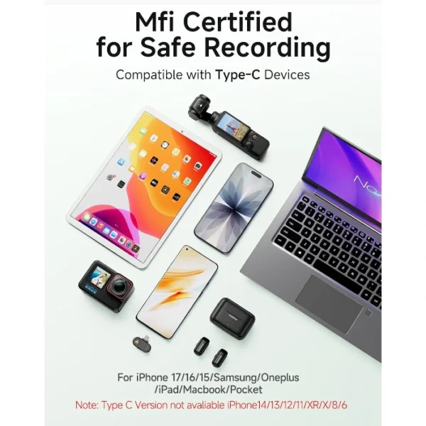 Maono Wave T1 Mini — Sistema de micrófonos inalámbricos lavalier (de solapa) | USB-C | Negro - Imagen 8