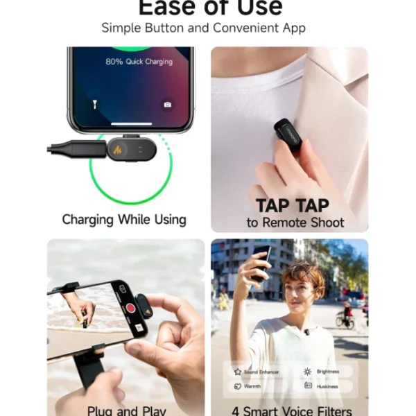 Maono Wave T1 Mini — Sistema de micrófonos inalámbricos lavalier (de solapa) | USB-C | Negro - Imagen 6