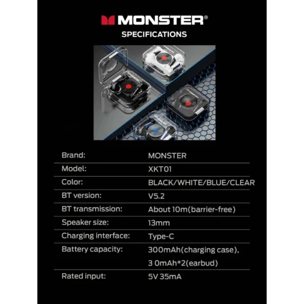 MONSTER Airmars XKT01 — Earphones, TWS HiFi Music, Bluetooth 5.2, blanco - Imagen 4
