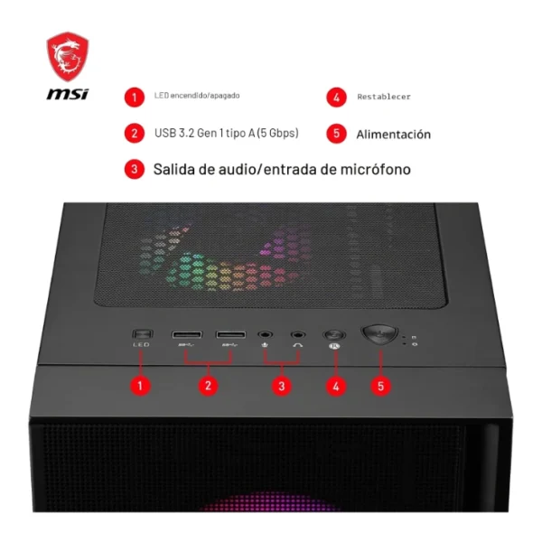MSI MAG Forge 120A Airflow — Caja ATX, 6 Fans RGB 120mm, negro - Imagen 4