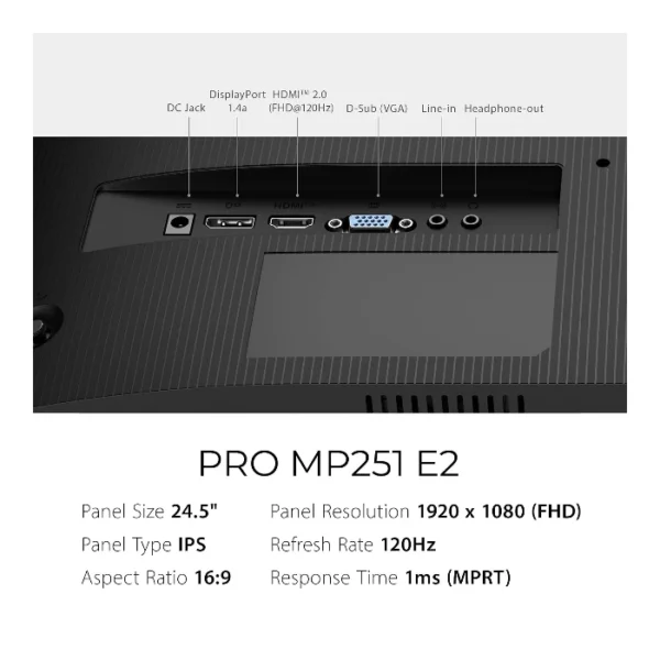 MSI PRO MP251 E2 — 24.5" | 1920×1080 | 120Hz IPS | Altavoces | Monitor Plano - Imagen 7