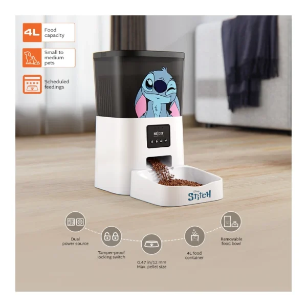 Nexxt Solutions NHA-P410 ST — Dispensador inteligente de alimento para mascotas, Stitch - Imagen 2