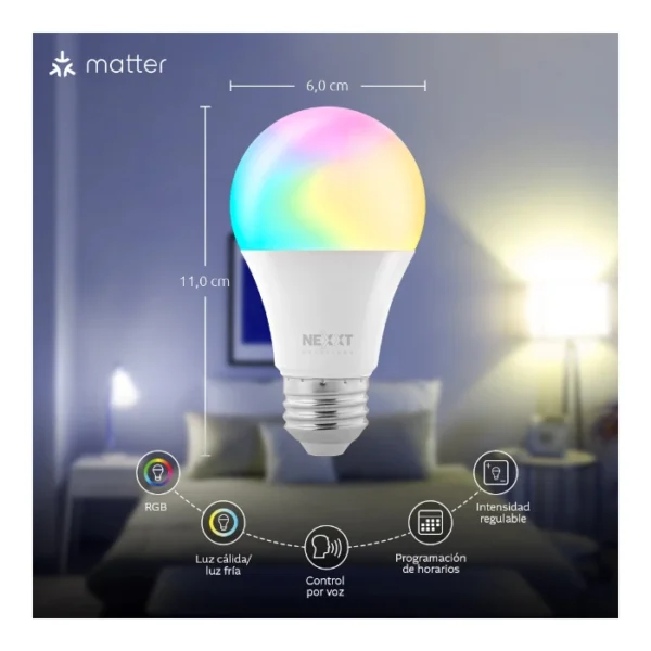 Nexxt Solutions NHB-C110M — Bombilla LED inteligente Wi-Fi 110V - A19 - Imagen 2