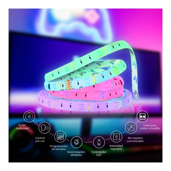 Nexxt Solutions NHB-S613 Cinta LED inteligente Wi-Fi RGBIC de 5m - Imagen 2