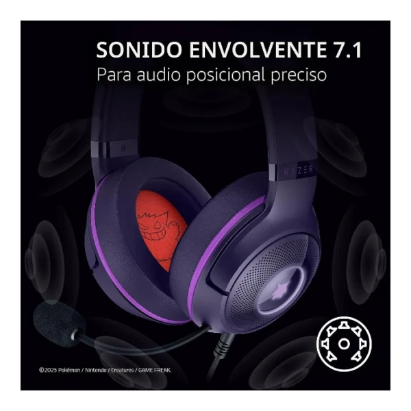 Razer Kraken Kitty V2 Gengar Edition — Auricular alámbrico | multiplataforma | Stereo | Surround 7.1 - Morado - Imagen 6