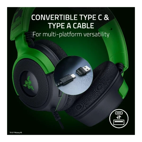 Razer Kraken V4 X Minecraft Edition — Audífonos alámbricos, multiplataforma, Chroma RGB - Verde - Imagen 3