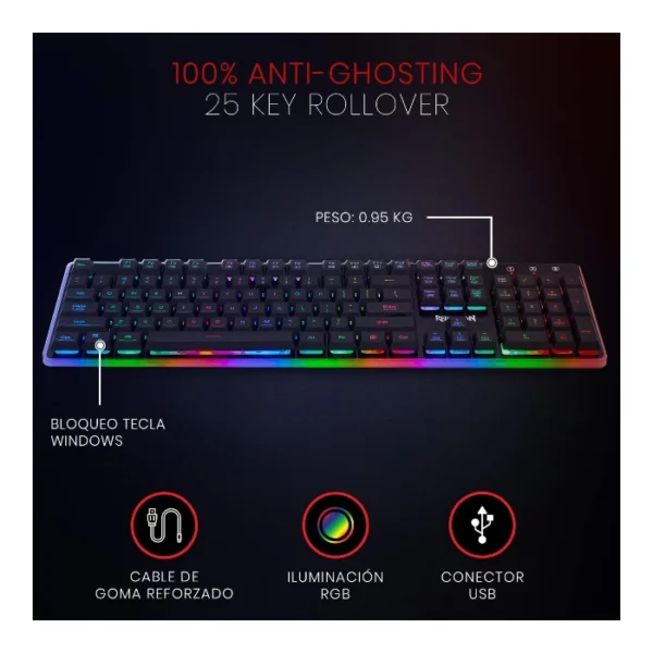 Redragon Dyaus 2 K509 — Teclado membrana, alámbrico, español, negro | K509RGB-SP - Imagen 3
