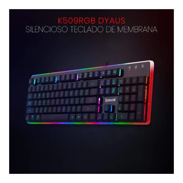 Redragon Dyaus 2 K509 — Teclado membrana, alámbrico, español, negro | K509RGB-SP - Imagen 2