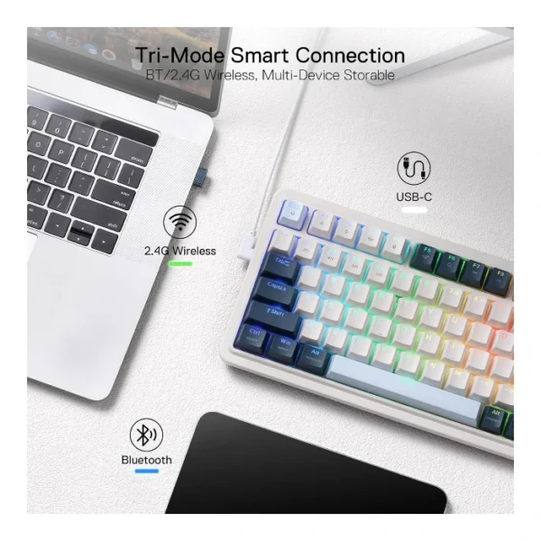Redragon EISA PRO K686 — Teclado Mecánico RGB, inalámbrico USB/BT/2.4GHZ, español, blanco/negro | K686RGB-PRO - Imagen 5