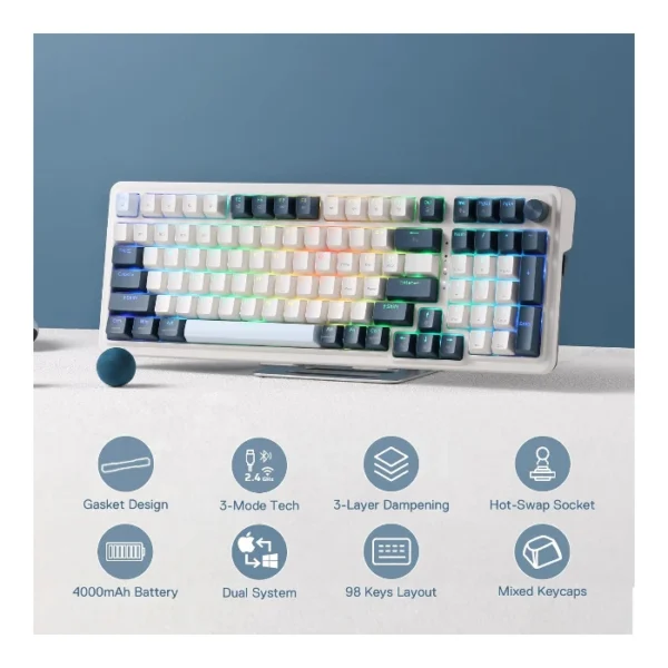 Redragon EISA PRO K686 — Teclado Mecánico RGB, inalámbrico USB/BT/2.4GHZ, español, blanco/negro | K686RGB-PRO - Imagen 3