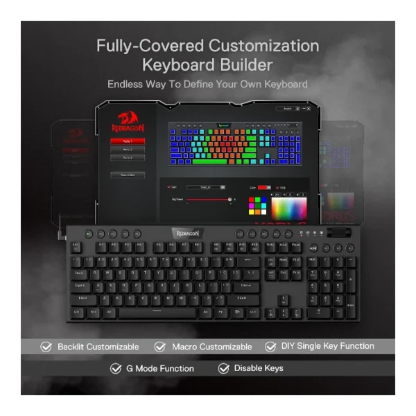 Redragon Horus FS K619 — Teclado mecánico, alámbrico, RGB, español, negro | HORUS FS K619 - Imagen 6