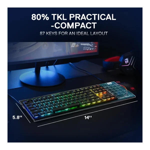 Redragon Horus TKL K621  — Teclado mecánico TKL, inalámbrico, trimode 2.4GHz/BT/Dongle, RGB, Switch Rojo, español, negro | HORUS TKL K621 - Imagen 7