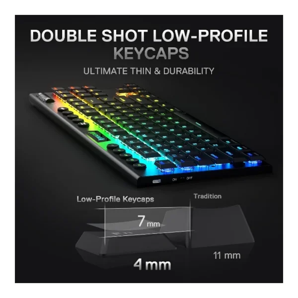 Redragon Horus TKL K621  — Teclado mecánico TKL, inalámbrico, trimode 2.4GHz/BT/Dongle, RGB, Switch Rojo, español, negro | HORUS TKL K621 - Imagen 4