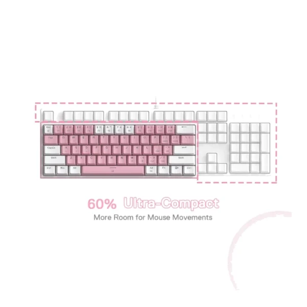 Redragon K616 Fizz Pro PK/WH — Teclado Mecánico 60% RGB, inalámbrico BT/2.4 GHz, rosa/blanco | K616 RGB FIZZ PRO PIN/WH - Imagen 7