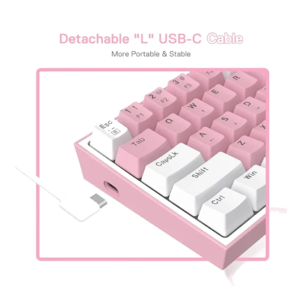 Redragon K616 Fizz Pro PK/WH — Teclado Mecánico 60% RGB, inalámbrico BT/2.4 GHz, rosa/blanco | K616 RGB FIZZ PRO PIN/WH - Imagen 6