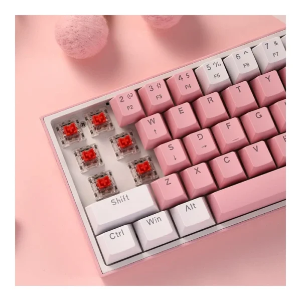 Redragon K616 Fizz Pro PK/WH — Teclado Mecánico 60% RGB, inalámbrico BT/2.4 GHz, rosa/blanco | K616 RGB FIZZ PRO PIN/WH - Imagen 2