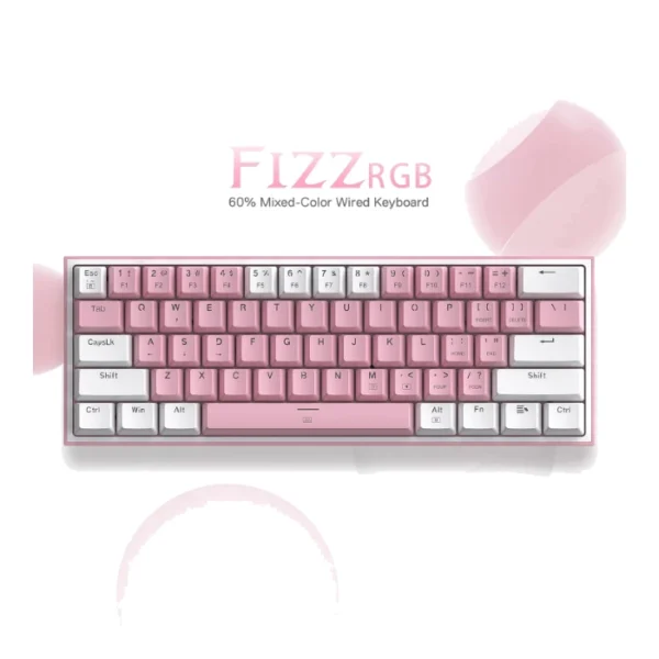 Redragon K616 Fizz Pro PK/WH — Teclado Mecánico 60% RGB, inalámbrico BT/2.4 GHz, rosa/blanco | K616 RGB FIZZ PRO PIN/WH - Imagen 3