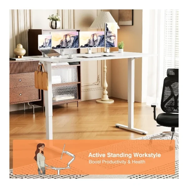 SweetCrispy Electric Standing Desk — 55" x 24", Escritorio eléctrico de altura ajustable, Blanco | No se entrega armado - Imagen 3