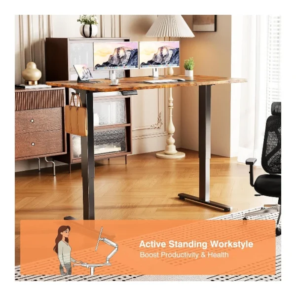 SweetCrispy Electric Standing Desk — 48" x 24", Escritorio eléctrico de altura ajustable, Marrón | No se entrega armado - Imagen 6