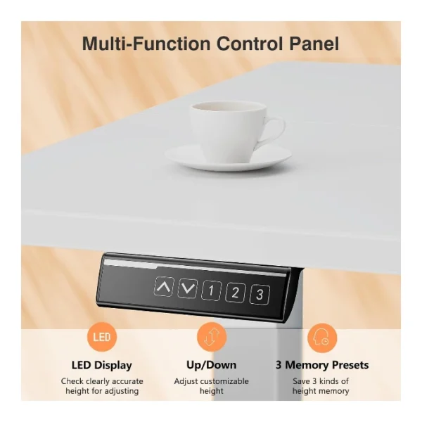 SweetCrispy Electric Standing Desk — 55" x 24", Escritorio eléctrico de altura ajustable, Blanco | No se entrega armado - Imagen 6