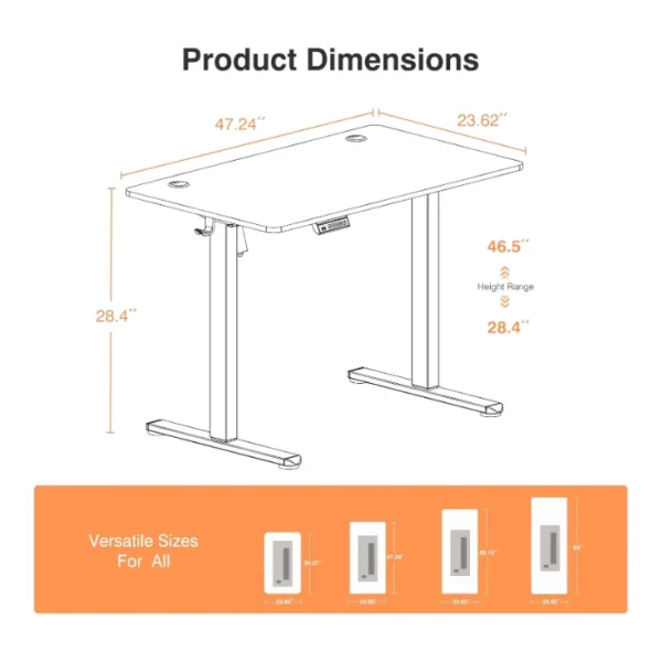SweetCrispy Electric Standing Desk — 48" x 24", Escritorio eléctrico de altura ajustable, Marrón | No se entrega armado - Imagen 3