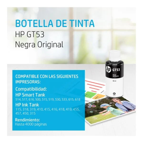 Botella de Tinta HP GT53 Black Original - Imagen 3