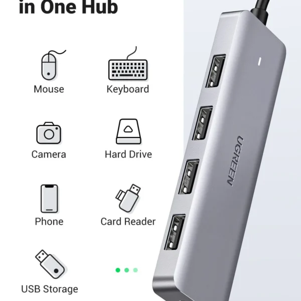 UGREEN CM219 — Hub 4 puertos USB 3.0, con puerto de alimentación USB-C, gris | 70336 - Imagen 6