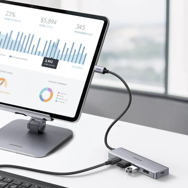 UGREEN CM219 — Hub 4 puertos USB 3.0, con puerto de alimentación USB-C, gris | 70336 - Imagen 7