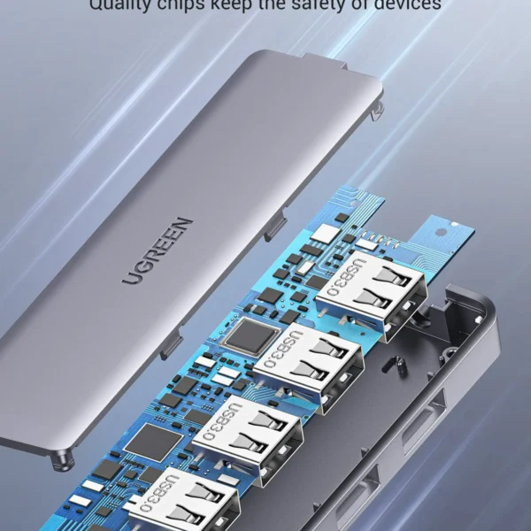 UGREEN CM219 — Hub 4 puertos USB 3.0, con puerto de alimentación USB-C, gris | 70336 - Imagen 4