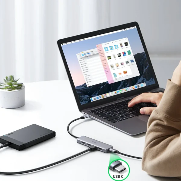 UGREEN CM219 — Hub 4 puertos USB 3.0, con puerto de alimentación USB-C, gris | 70336 - Imagen 8