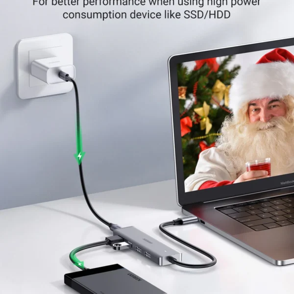 UGREEN CM219 — Hub 4 puertos USB 3.0, con puerto de alimentación USB-C, gris | 70336 - Imagen 3