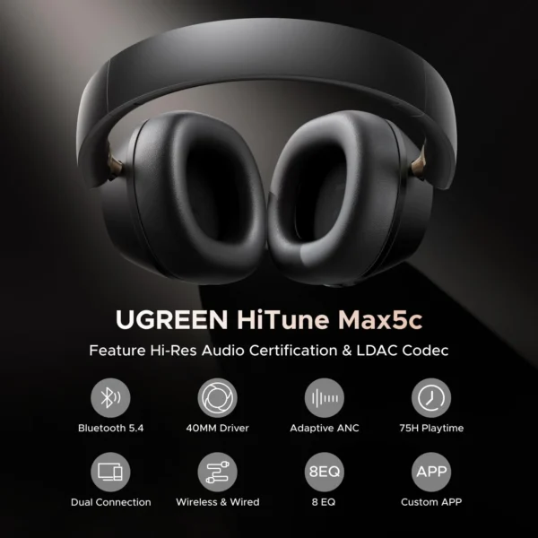 UGREEN HiTune Max5c — Auricular inalámbrico, bluetooth 5.4, USB-C, blanco | HP203, 35758 - Imagen 3