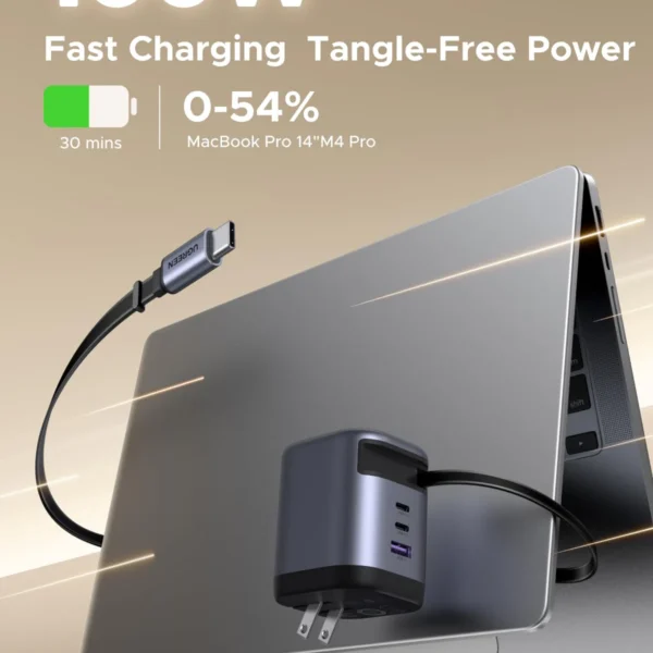 UGREEN Nexode Pro 100W X616 —  Cargador de pared, GAN con cable retráctil, gris | 65827 - Imagen 7