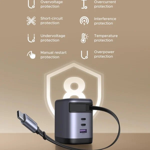 UGREEN Nexode Pro 100W X616 —  Cargador de pared, GAN con cable retráctil, gris | 65827 - Imagen 6