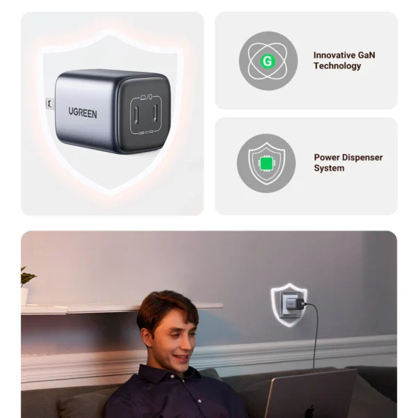 UGREEN CD294 Nexode 45W —  Cargador de pared, 2 puertos USB-C, gris | 90572 - Imagen 6