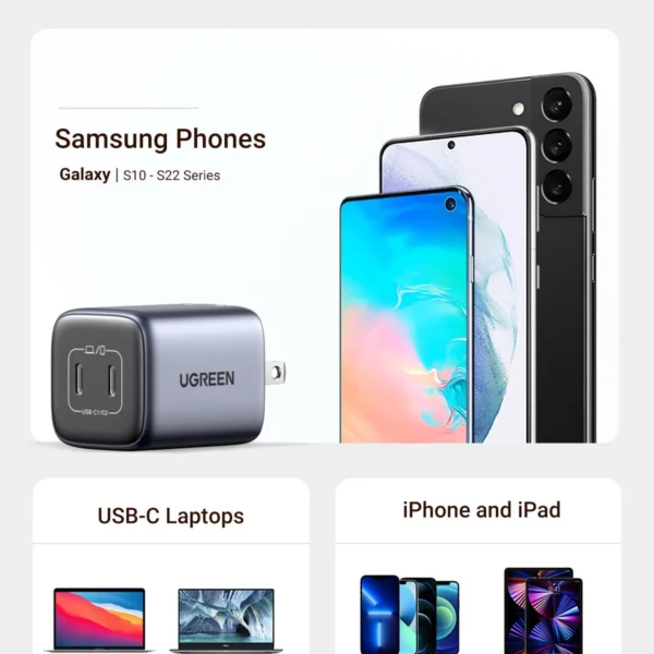 UGREEN CD294 Nexode 45W —  Cargador de pared, 2 puertos USB-C, gris | 90572 - Imagen 3