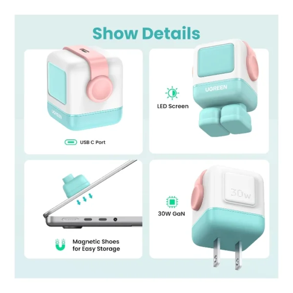 UGREEN Uno 30W — Cargador de carga rápida GaN, 1 puerto USB-C - Menta - Imagen 3
