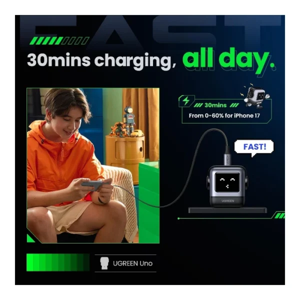 UGREEN Uno 30W — Cargador de carga rápida GaN, 1 puerto USB-C - Negro - Imagen 6